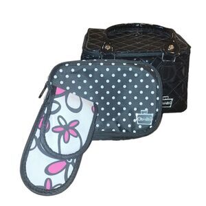 Caboodles Black Faux Patent Leather Sassy Tapered Makeup Tote Travel Case Set